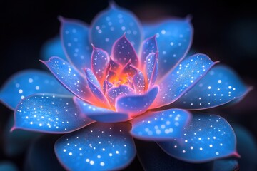 Radiant succulent in blue and coral speckled with light a botanical fantasy