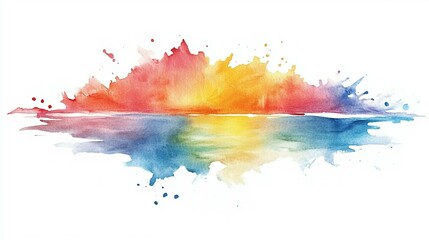 A vibrant watercolor sunset over a reflective sea.