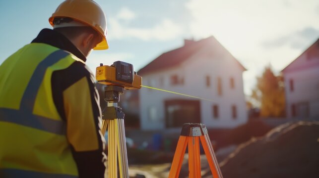 A surveyor marking property boundaries with a laser level. Featuring accuracy and expertise