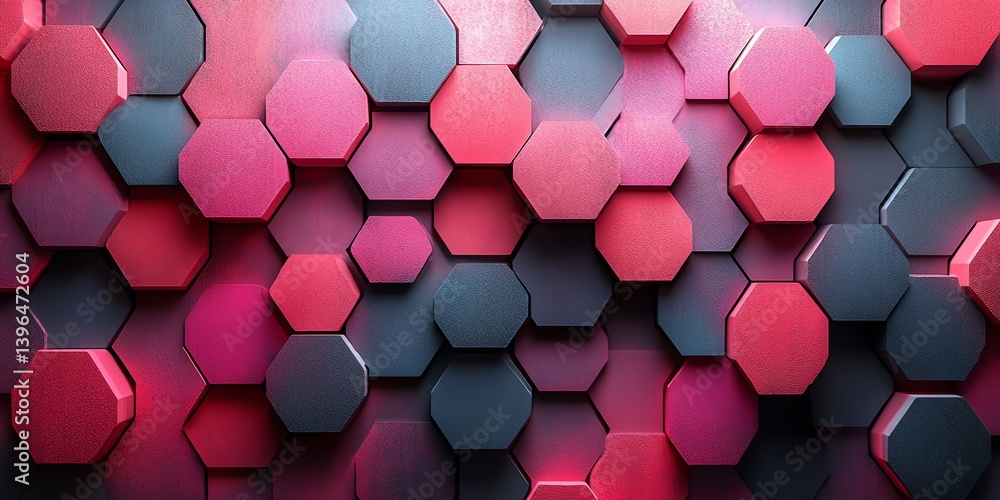 Poster hexagon background with red and gray textured geometric design elements