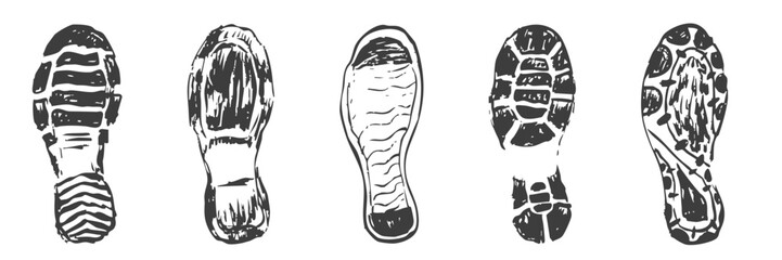 Shoe print boot, foot step silhouette mark. Boot Print textured, grunge. Mountain boot, hiking imprint.