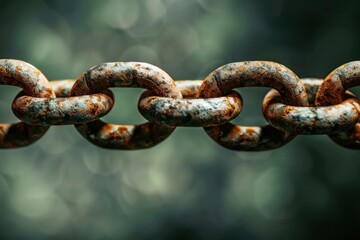 Obraz premium Close-up of a rusty chain link on a blurred background.
