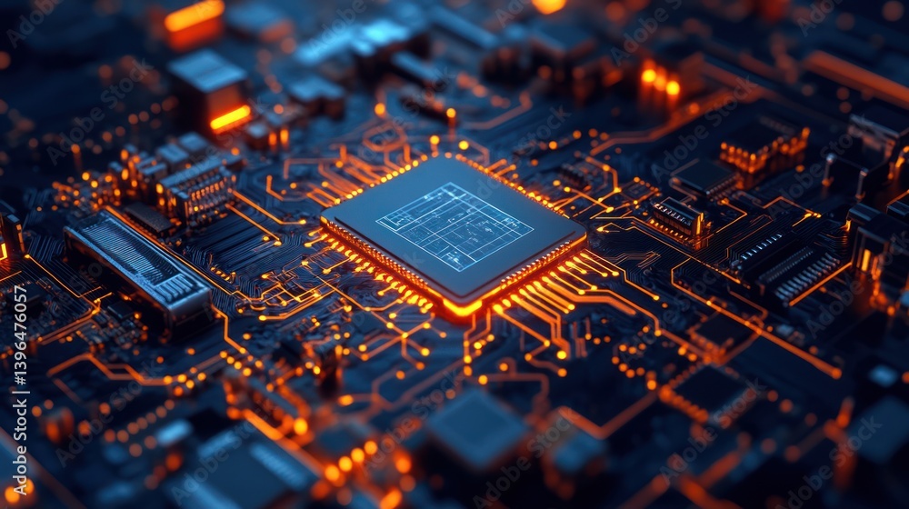 Poster advanced microchip intricacy, illuminating the path to technological horizons