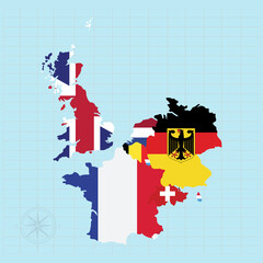 Western Europe continent Vector illustration of flag map	
