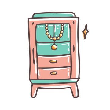 pink and teal jewelry cabinet with necklace clip art preview