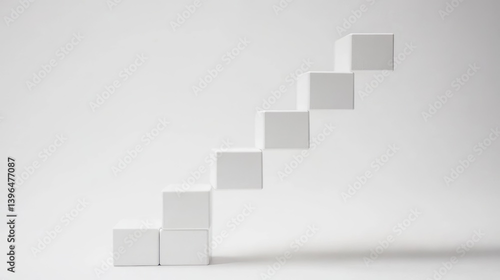 Poster upward staircase made of blocks labeled with business development values