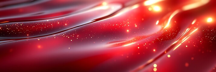 Obraz premium Shiny Red Liquid Surface with Golden Glitter and Wave Texture