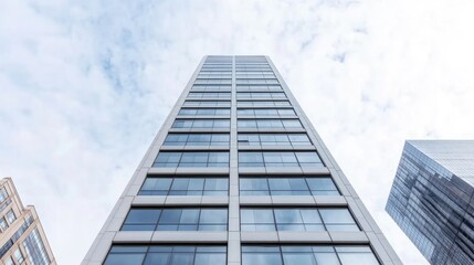 Fototapeta premium Modern skyscraper against a partly cloudy sky