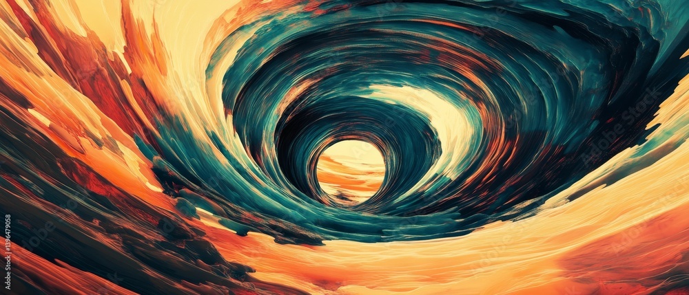Poster abstract swirling tunnel with blue and orange colors, creating a vortex effect.