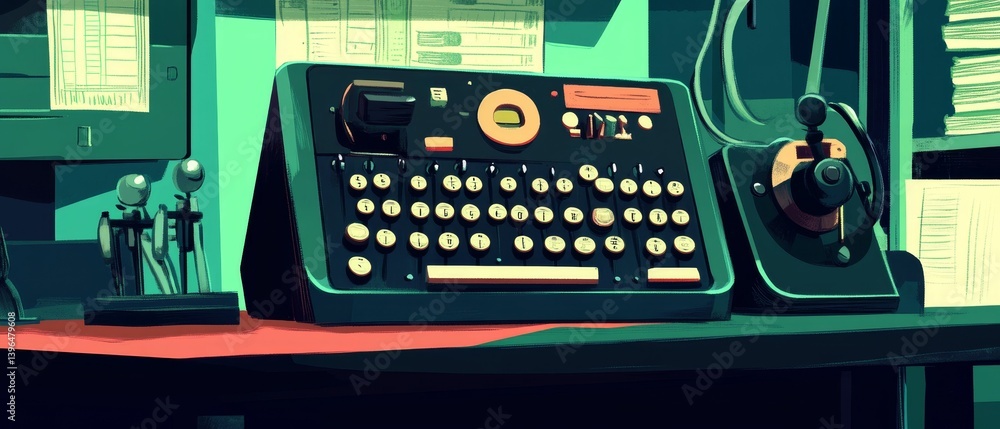 Poster keyboard and joystick sit on a desk in front of a computer monitor.