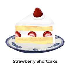 Bright and colorful illustration of a birthday cake slice with layers of frosting and sprinkles Strawberry Shortcake