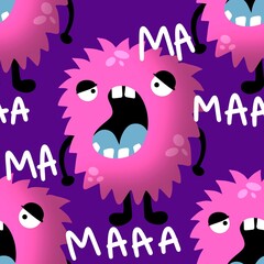 Cartoon doodle seamless monsters pattern for kids clothes print and wrapping paper and fabrics