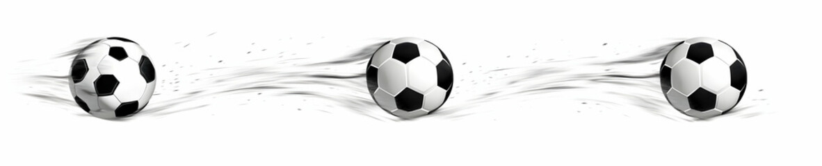 Naklejka premium Three soccer balls in motion, capturing the excitement and energy of a fast-paced game on the field.