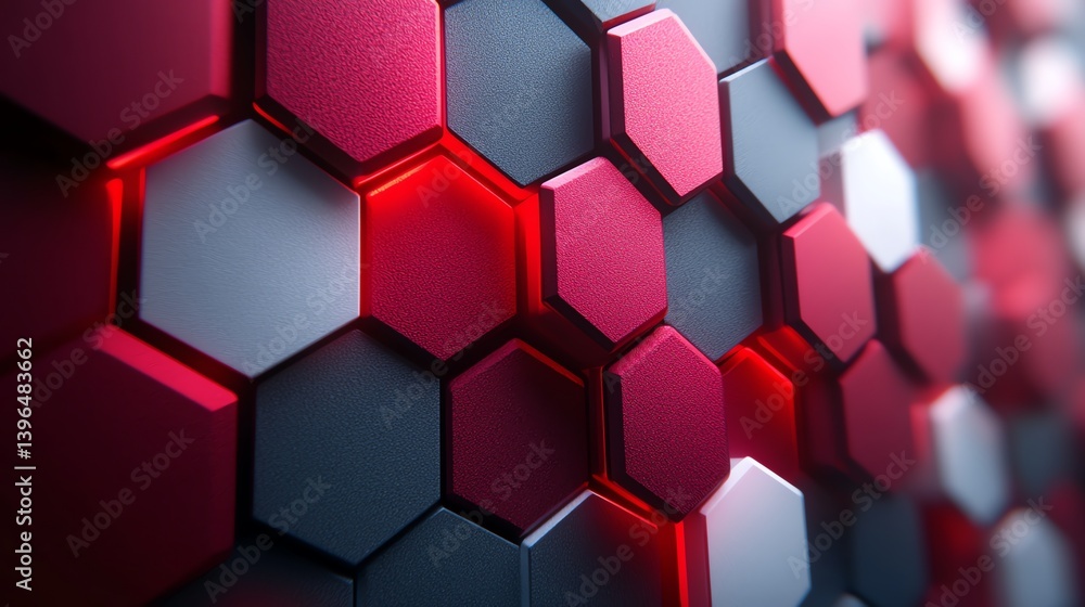 Poster abstract hexagon pattern with red glowing edges and gray accents