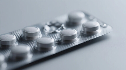 The pills are placed in blister packs, representing the concepts of drug treatment, disease rehabilitation, and drug safety, and are suitable for drug related promotion and publicity.