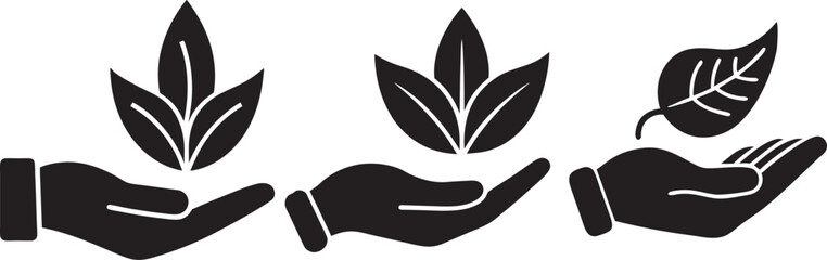 Hands Holding Leaves: Eco-Friendly Icon Set for Sustainable Design, hands holding a Leaves silhouette vector design