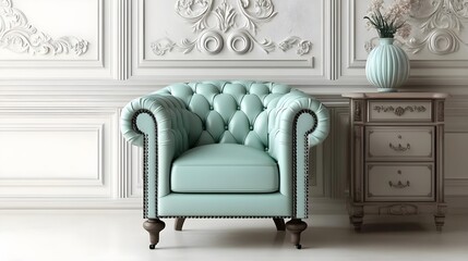 Stylish Mint Green Chair in Elegant Wall Decor Environment
