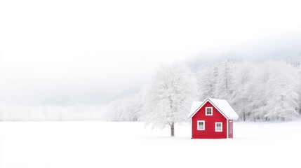 Cozy winter cabin in snowy landscape