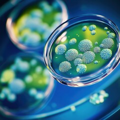 Advanced Probiotics Microscopy Revealing Beneficial Bacteria Colonies with Scientific Visualization in Vibrant Laboratory Environment