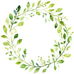 Watercolor, simple green eucalyptus wreath with brown accents on a white background, clipart, 
