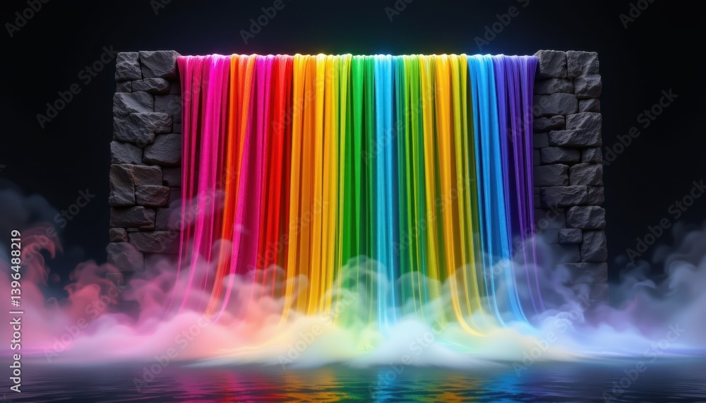 Poster surreal color cascade a surreal cascade of colors flowing from a rectangle, creating a waterfall lik