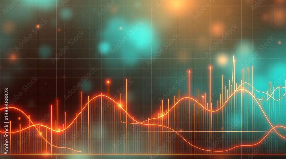 Poster financial chart data visualization: an abstract representation of financial market trends, with glow