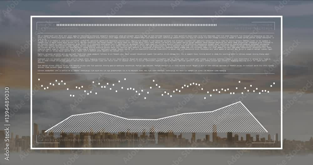 Poster data visualization with animation and text overlaying city skyline in school setting