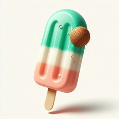 Obraz premium Tropical fruity popsicle melting on clean white background. Glossy, refreshing, and perfect for summer mockups, ads, or design overlays.
