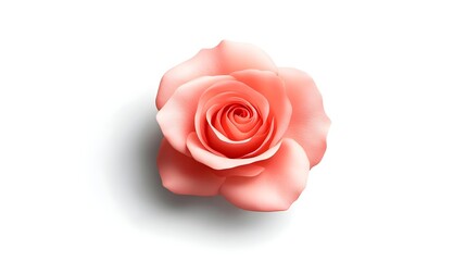 Delicate Pink Rose Flower on White Background with Soft Shadows