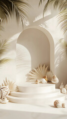 sea shell on a wooden background, offer the perfect stage to showcase products in an eye-catching advertisement.