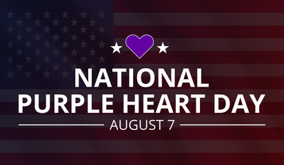 National Purple Heart Day Poster Honoring Military Heroes with US Flag in the Background.