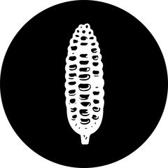 Stylized corn cob illustration against bold black circle, food concept art