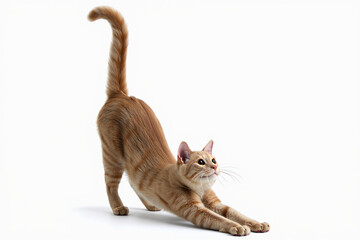 Charming 3D Render of a Stretching Cat on White Background
