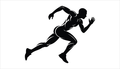 Silhouette of a Male Athlete Running in Motion.
