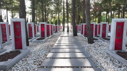 Turkish Flag (Turk Bayragi) and Martyrs' Memorial Drone Video, Canakkale Martyrs' Cemetery Seddülbahir, Canakkale Türkiye (Turkey)