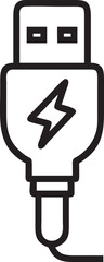Simple Line Art of a Charging USB Cable, icon, vector illustration