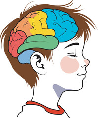 Head of a child are colored brain symbol of autism or neurodiversity
