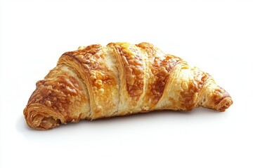 Freshly Baked Golden Croissant on White Background for Food Photography