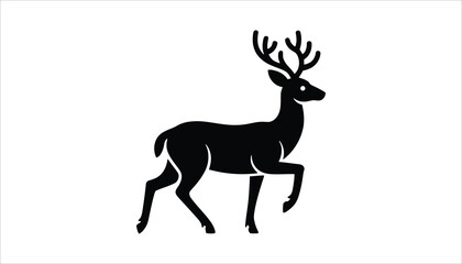 Silhouette of Deer with Antlers Walking in Nature.