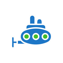 Stylized Submarine Icon in Bold Blue and Green