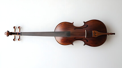 A large brown violin with a black bow