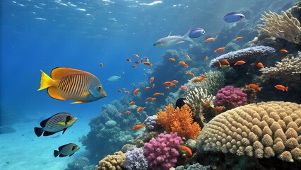 Fototapeta premium tropical sea underwater fishes on coral reef aqua