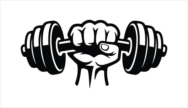 Strong Fist Holding Dumbbell Fitness Logo Vector.
