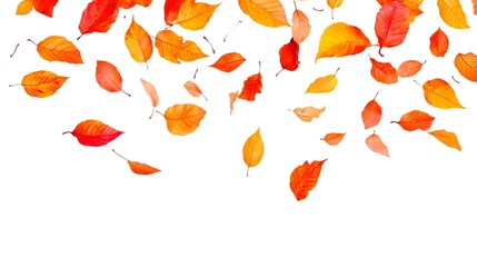 Colorful Autumn Leaves Falling Through Air in White Background