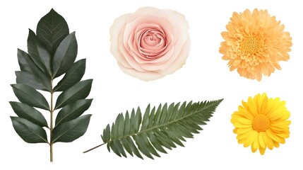 Obraz premium Elegant Display of Four Flowers with Long Leaves on White Background