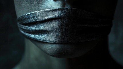 Person with Mouth Covered by Cloth Silence Concept Image