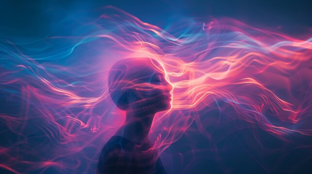 Ethereal energy flow revealing a luminous spirit in a cosmic meditative trance