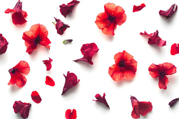 Fototapeta premium Red Flowers Fall Gently, Petals Scatter