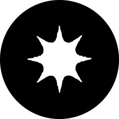 Abstract eight pointed star silhouette within contrasting circular backdrop