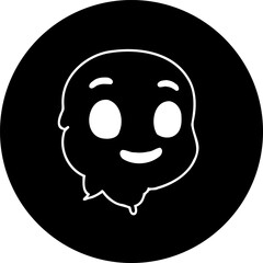 Whimsical character depiction within a minimalist graphic black sphere background